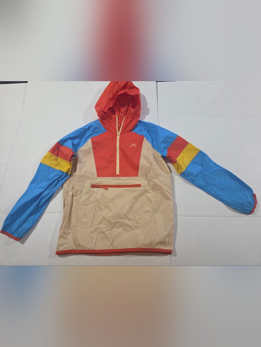 L.L. Bean Kids' Colorblock Anorak Jacket - Red, Blue & Beige (G)